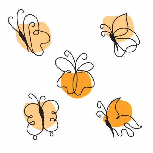 Set of four orange butterflies on a white background.