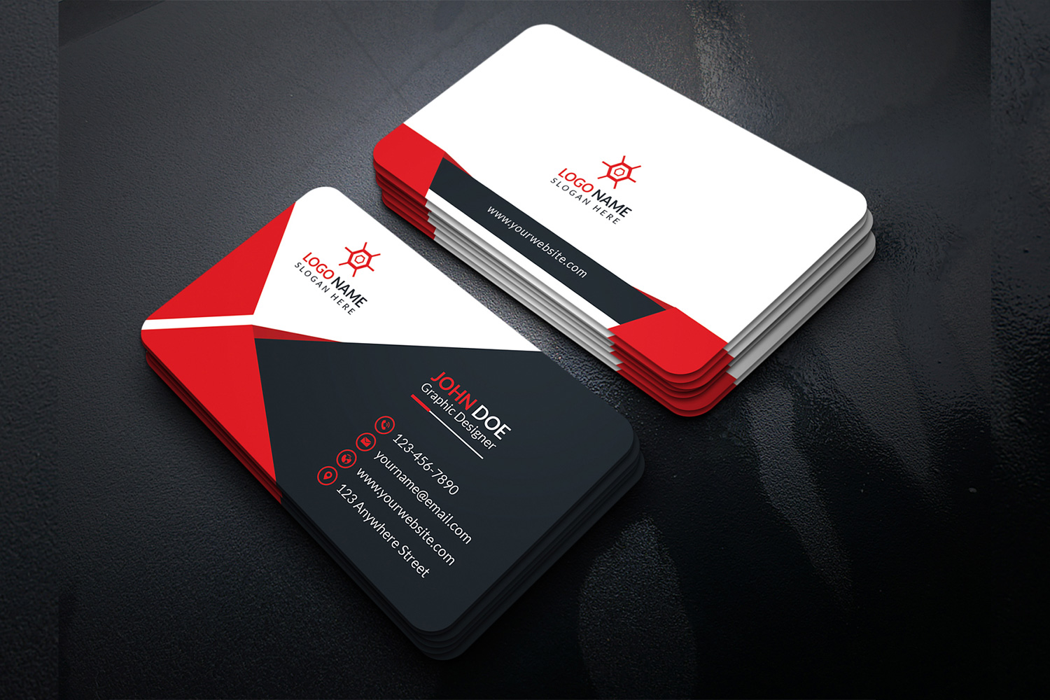 Corporate Business Card Red Design Template preview image.