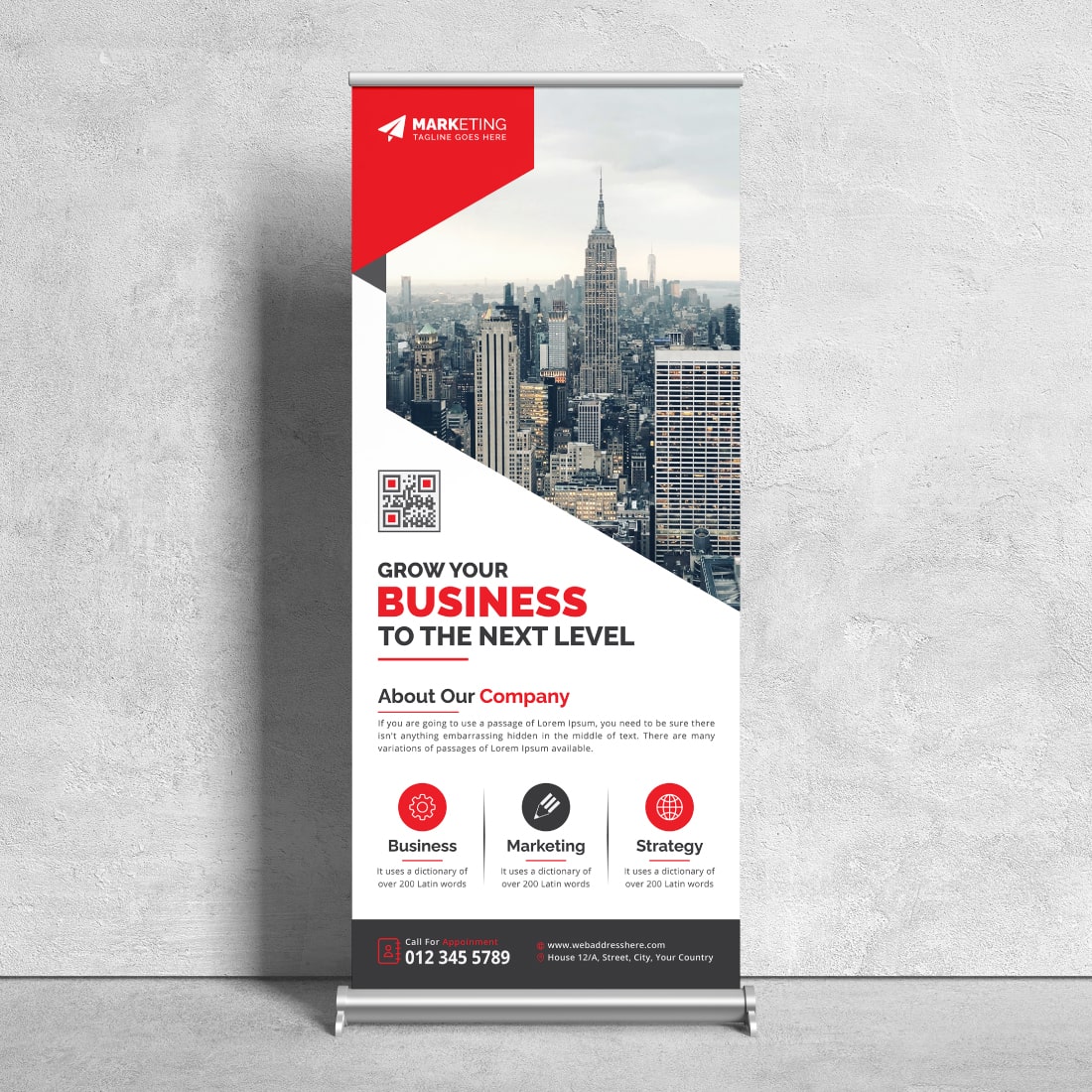 Image of corporate roll up banner in wonderful red design