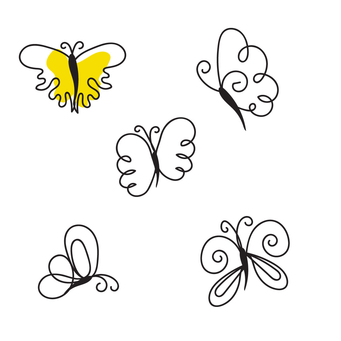 Set of four different butterflies on a white background.