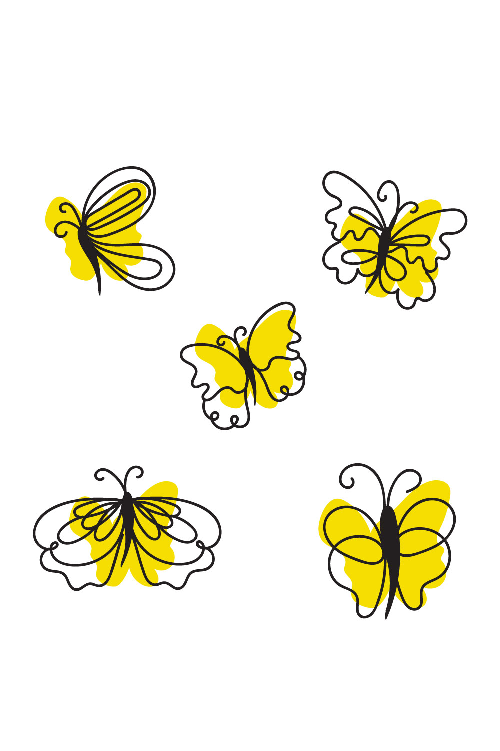 Group of yellow butterflies flying through the air.