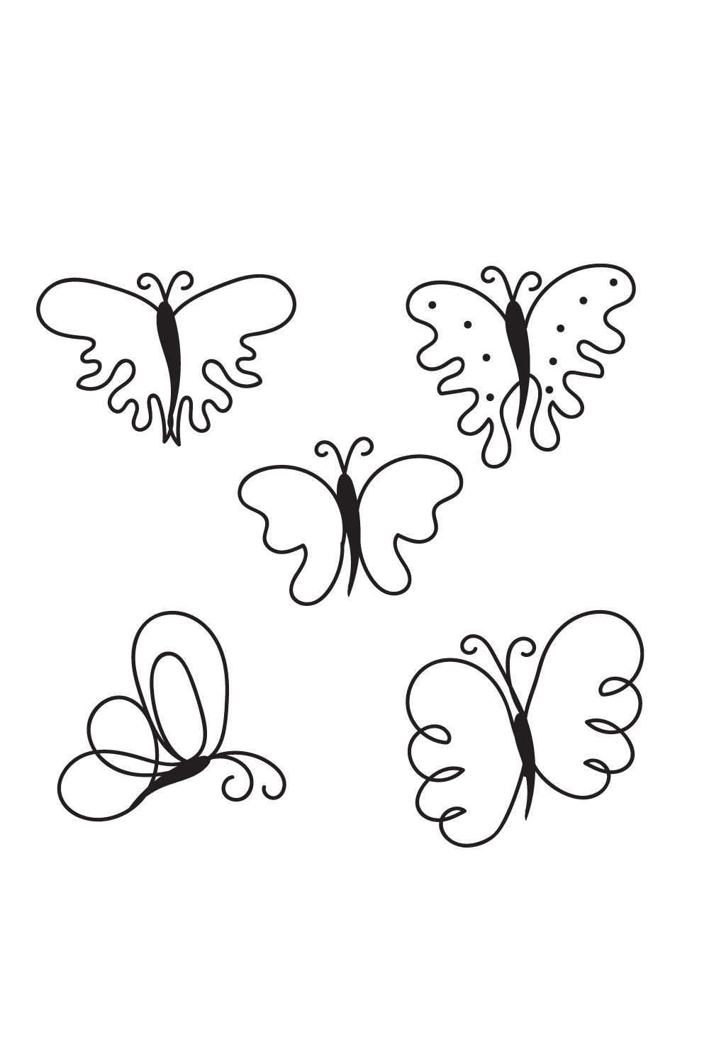Set of four butterflies on a white background.