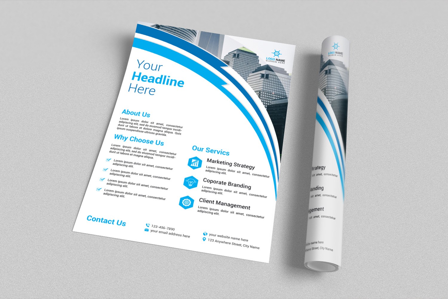 Creative Flyer Design Blue Template preview image.