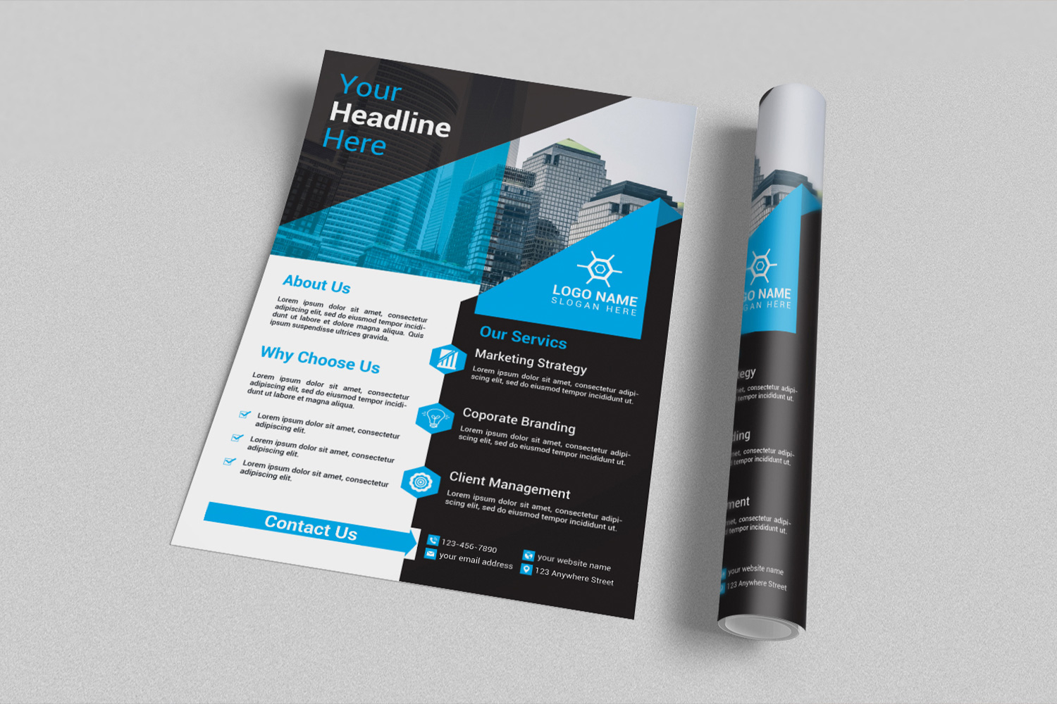 Modern Flyer Blue Design Template pinterest image.