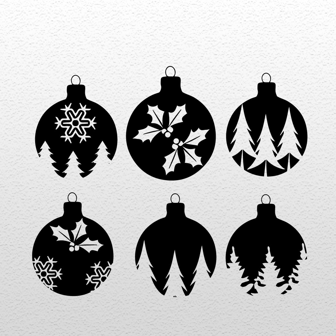 Set of black charming images of Christmas tree decorations in the shape of a ball
