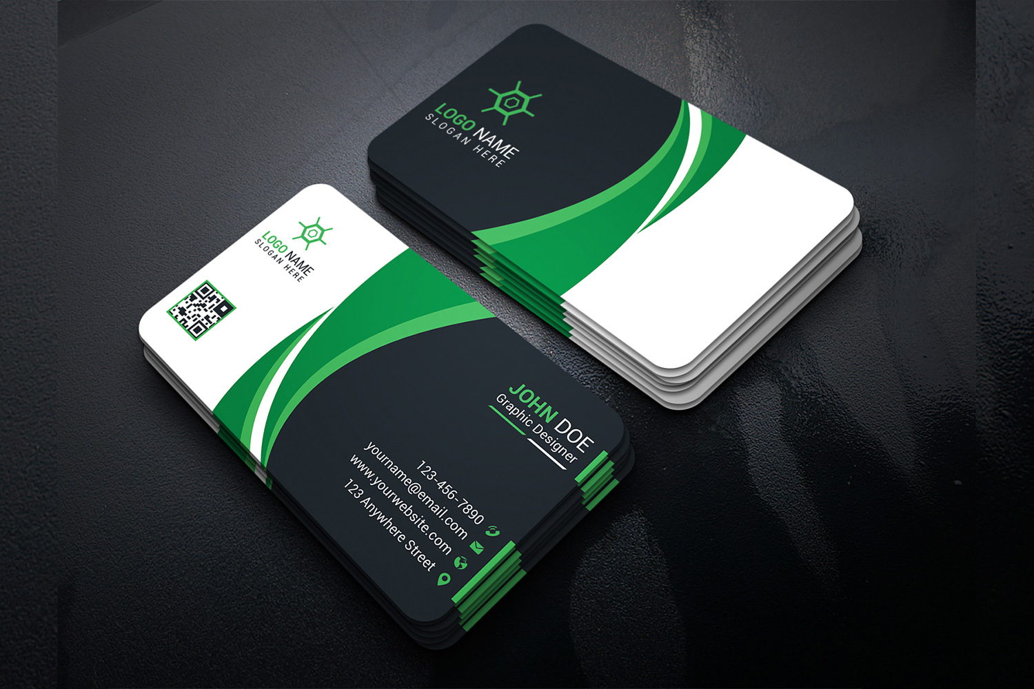 Business Card Green Creative Design Template preview image.