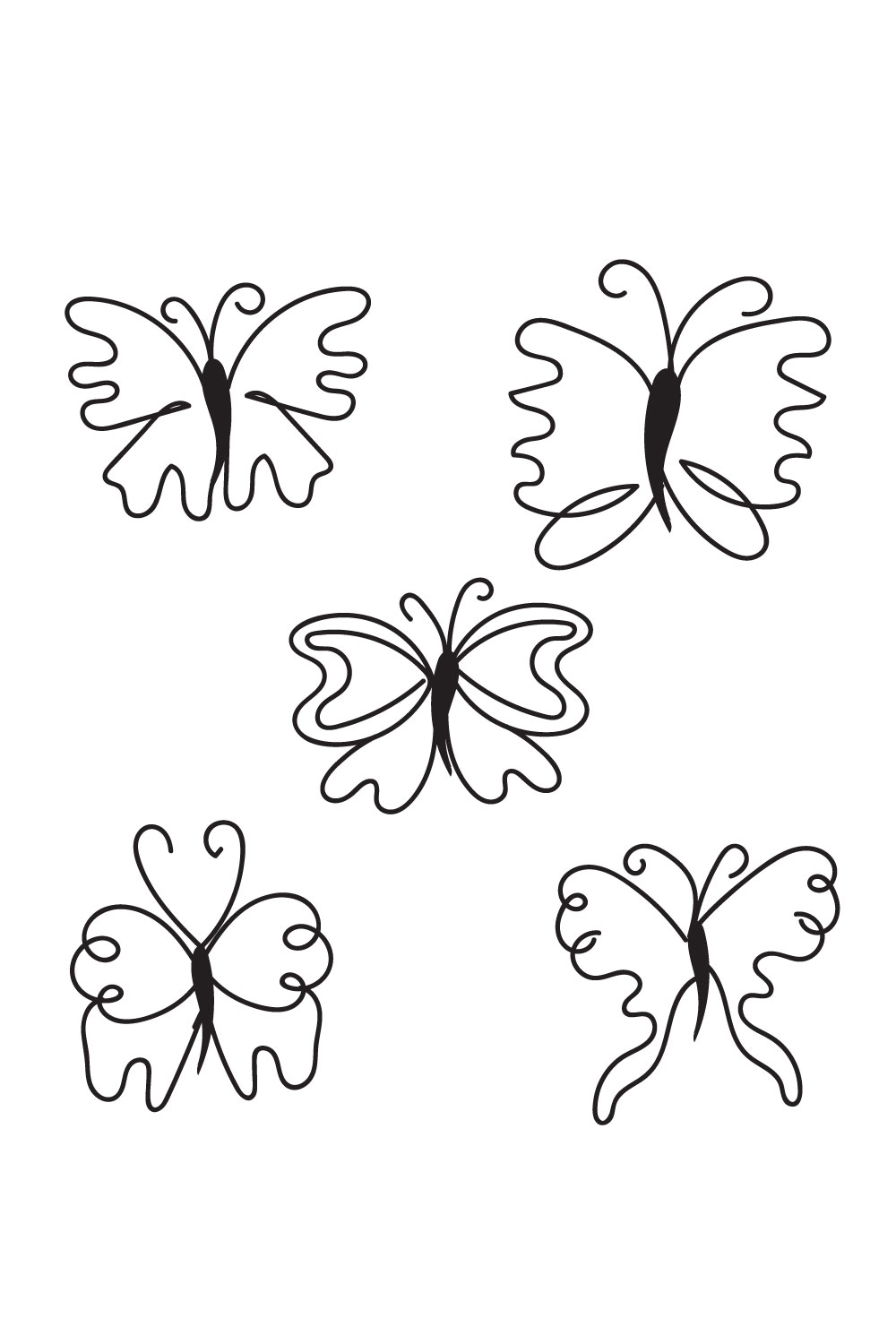 Set of four black and white butterflies.