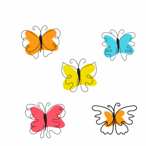 Set of four colorful butterflies on a white background.