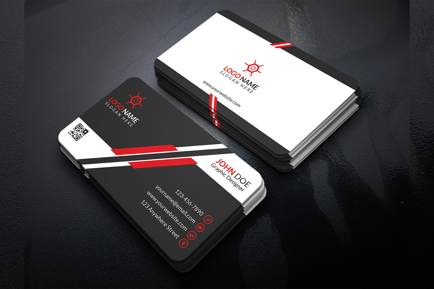 Red Minimal Business Card Design Template preview image.