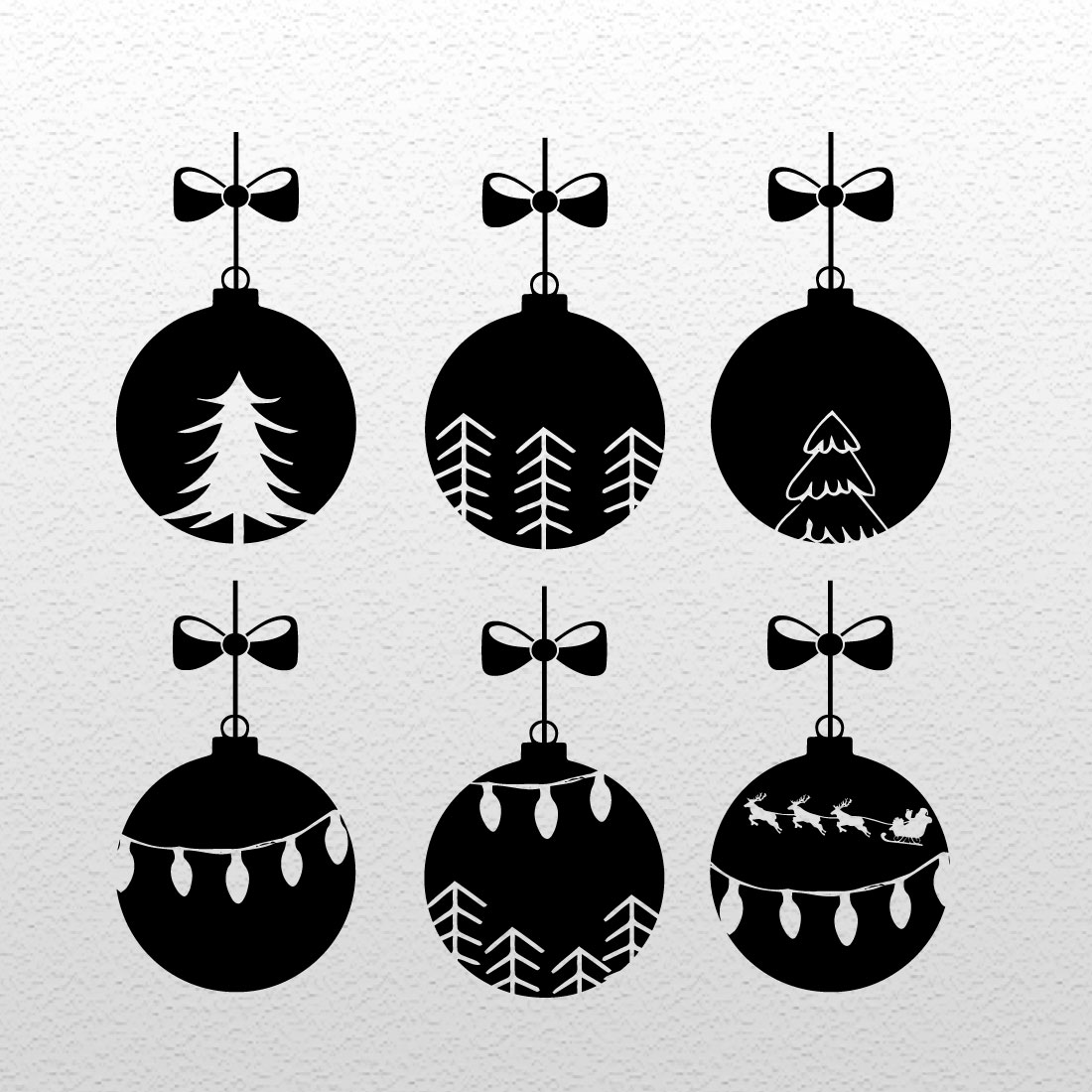 A pack of black adorable images of Christmas tree decorations in the form of a ball