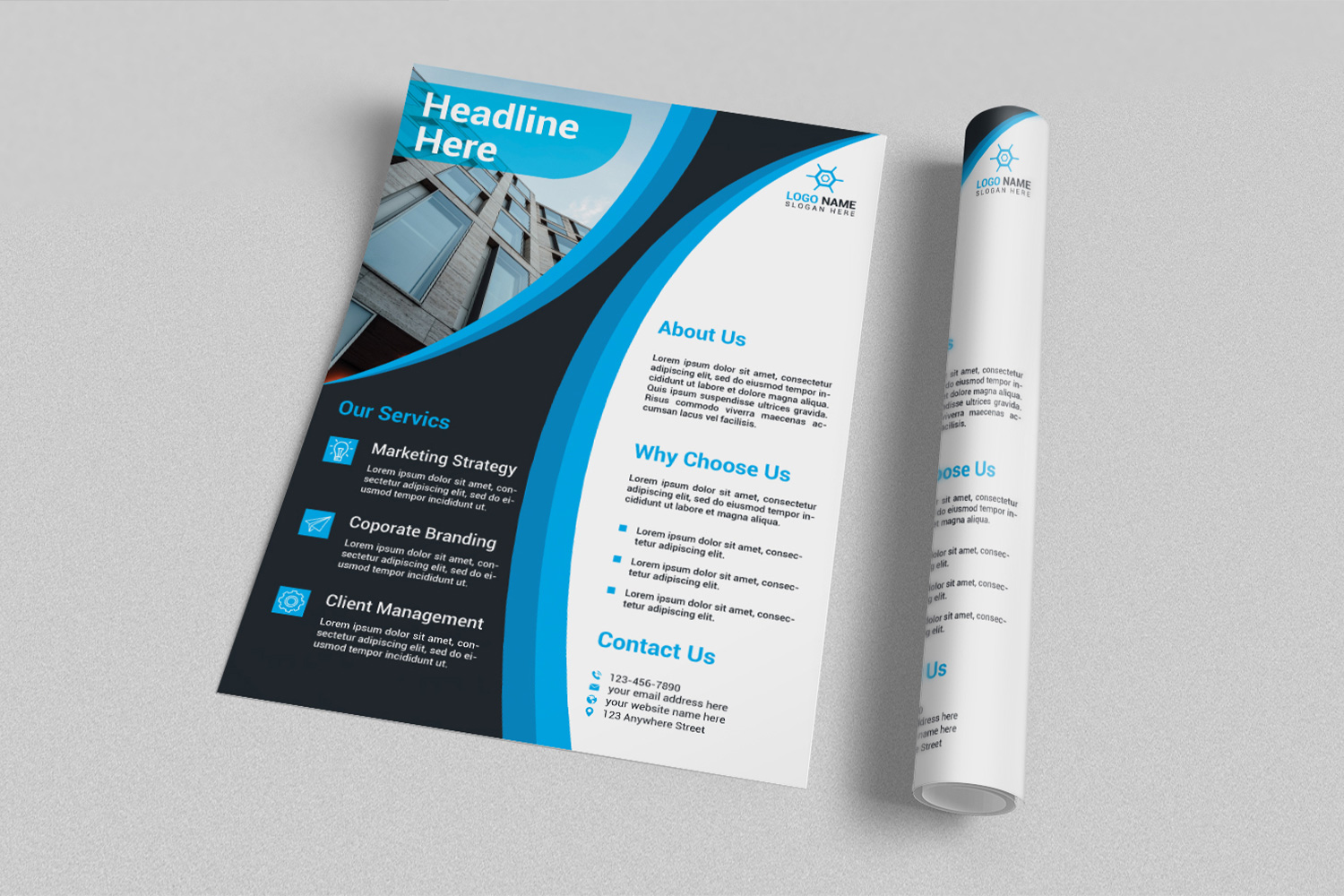 Professional Flyer Blue Design Template preview image.