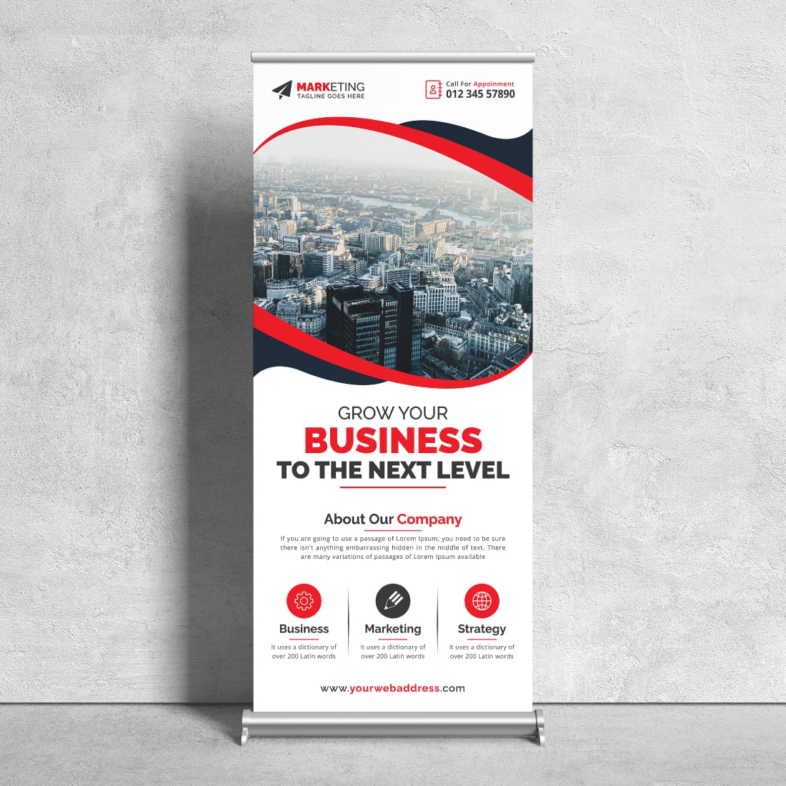 Image of corporate roll up banner in wonderful red design