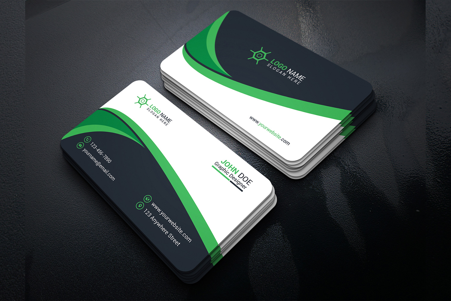 Green Modern Business Card Template Design preview image.