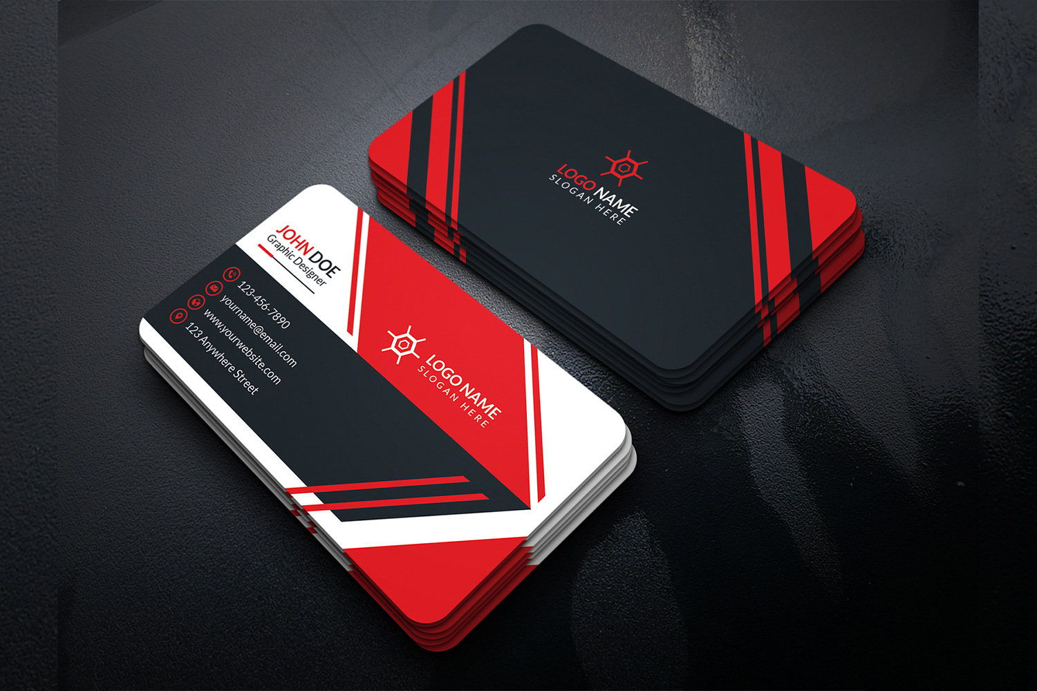 Strong business cards with red and black colors mix.