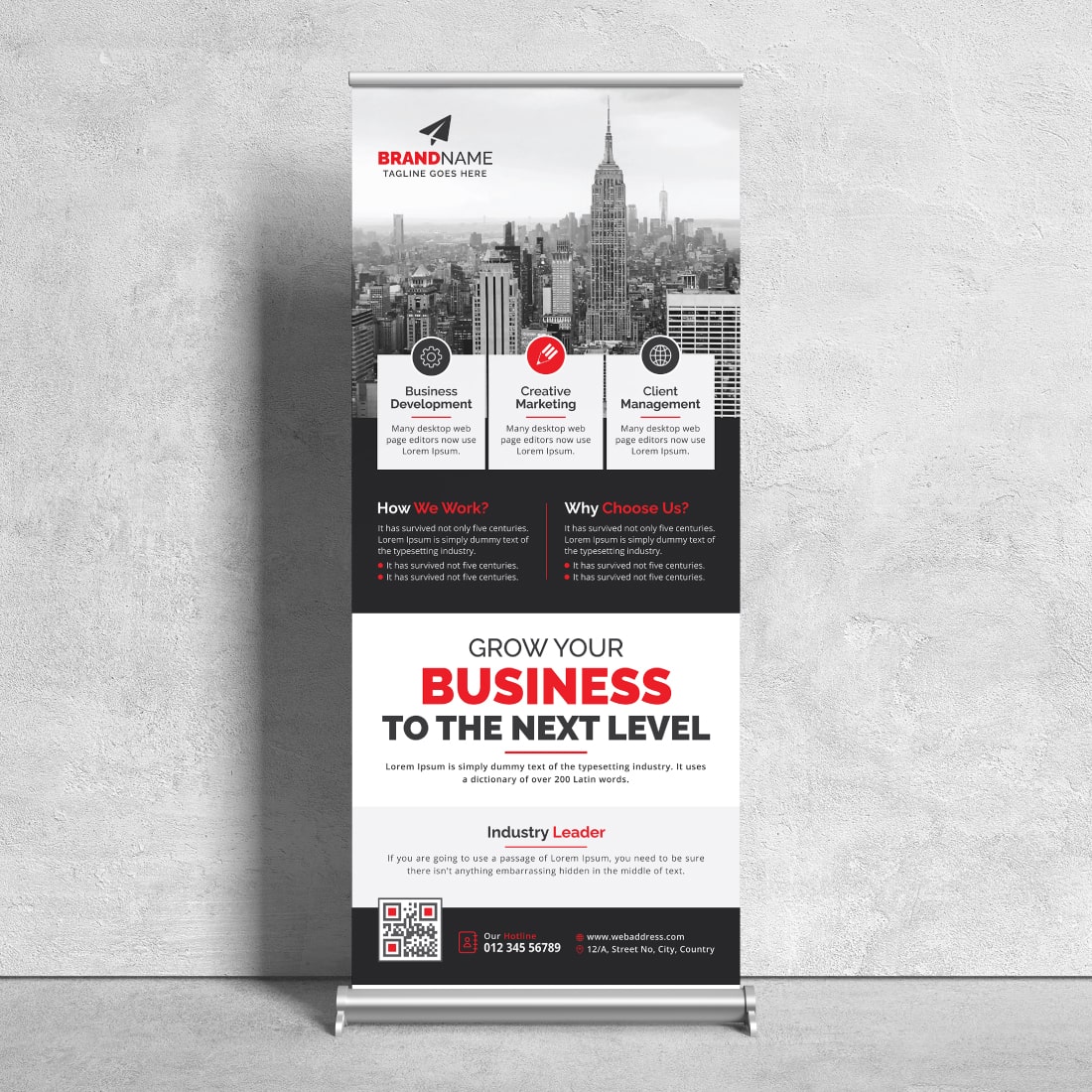 Image of corporate roll up banner in wonderful red design