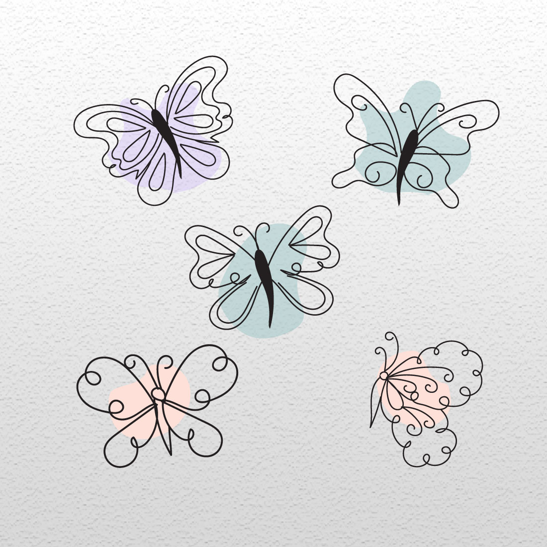 Group of four butterflies on a white background.