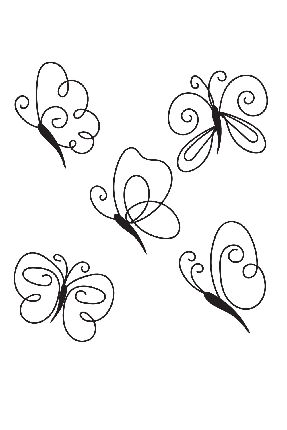 Set of four butterfly tattoos on a white background.