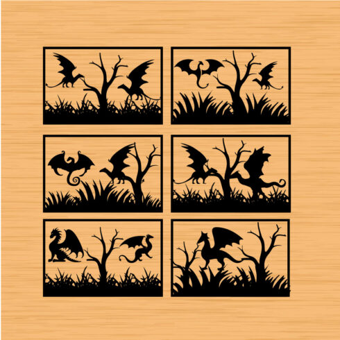 Set of four silhouettes of different animals.