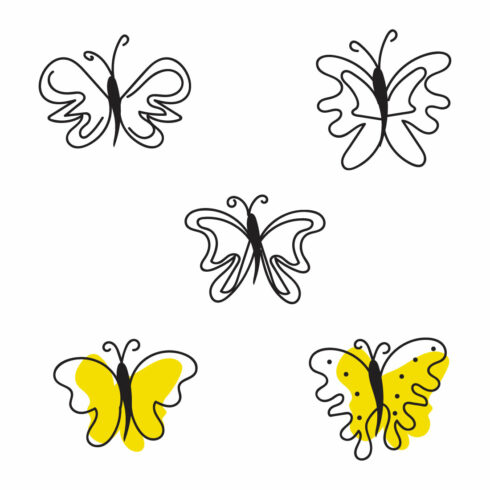 Set of four different colored butterflies.
