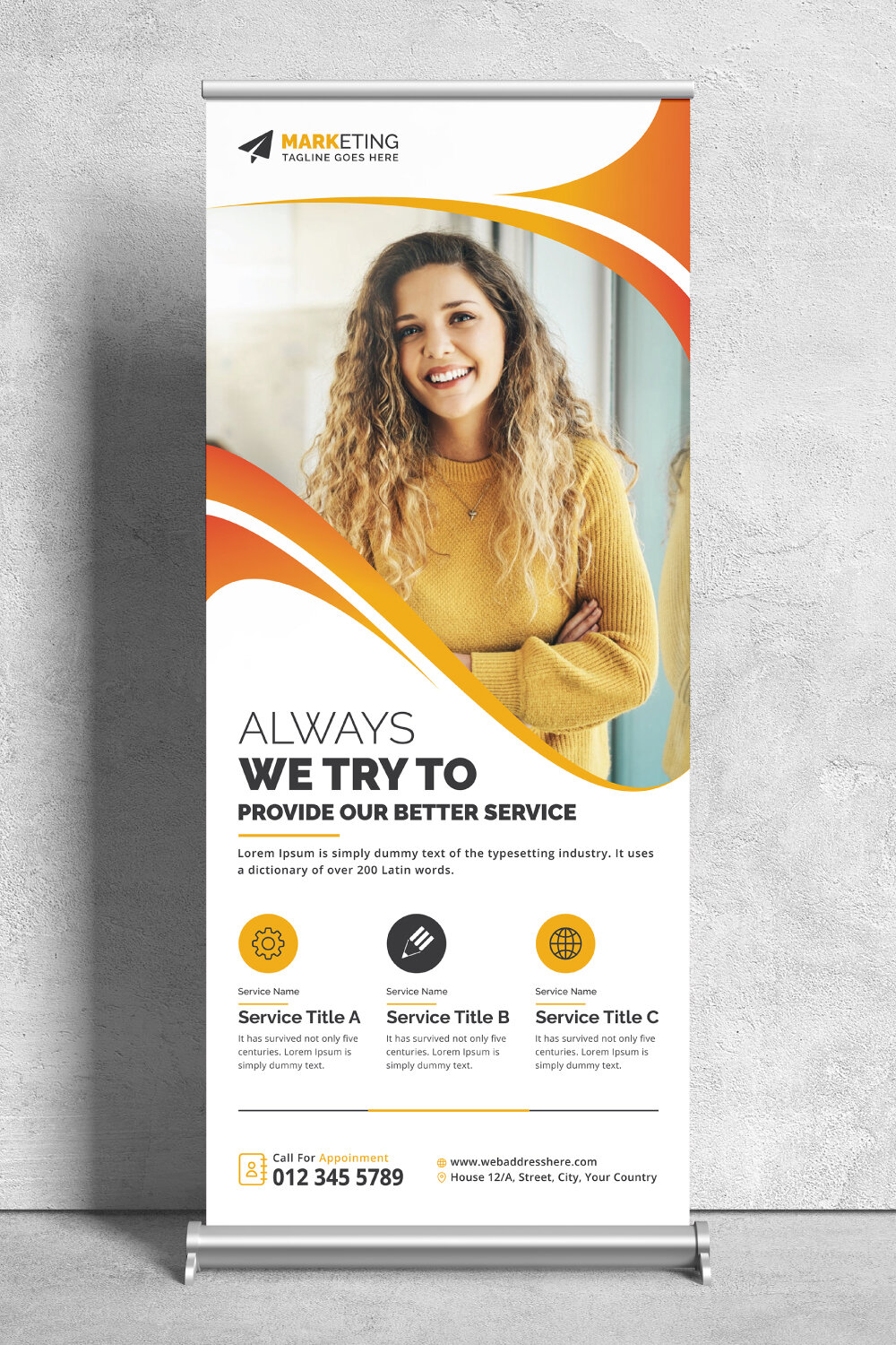 Image of corporate roll up banner in enchanting yellow design