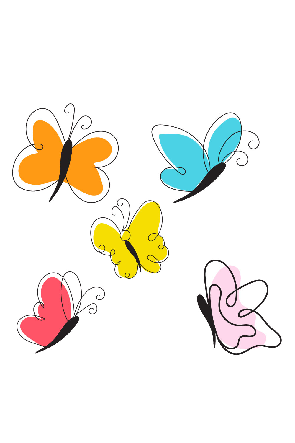 Four colorful butterflies flying in the air.
