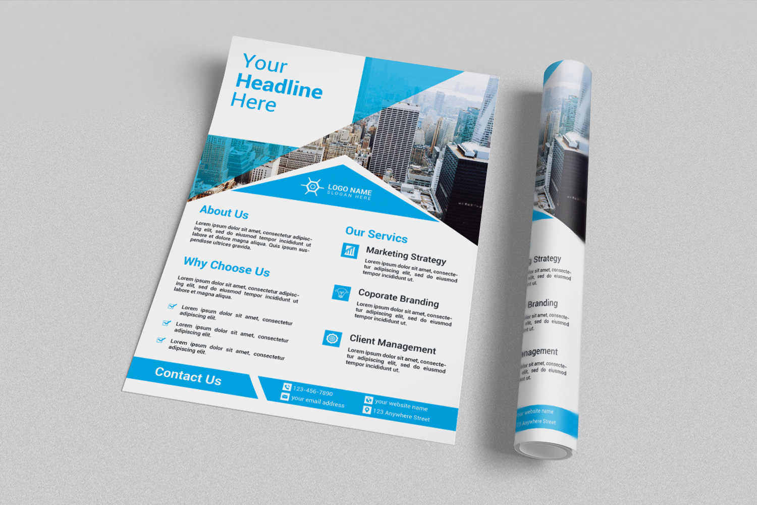 Professional Real Estate Flyer Blue Design Template preview image.