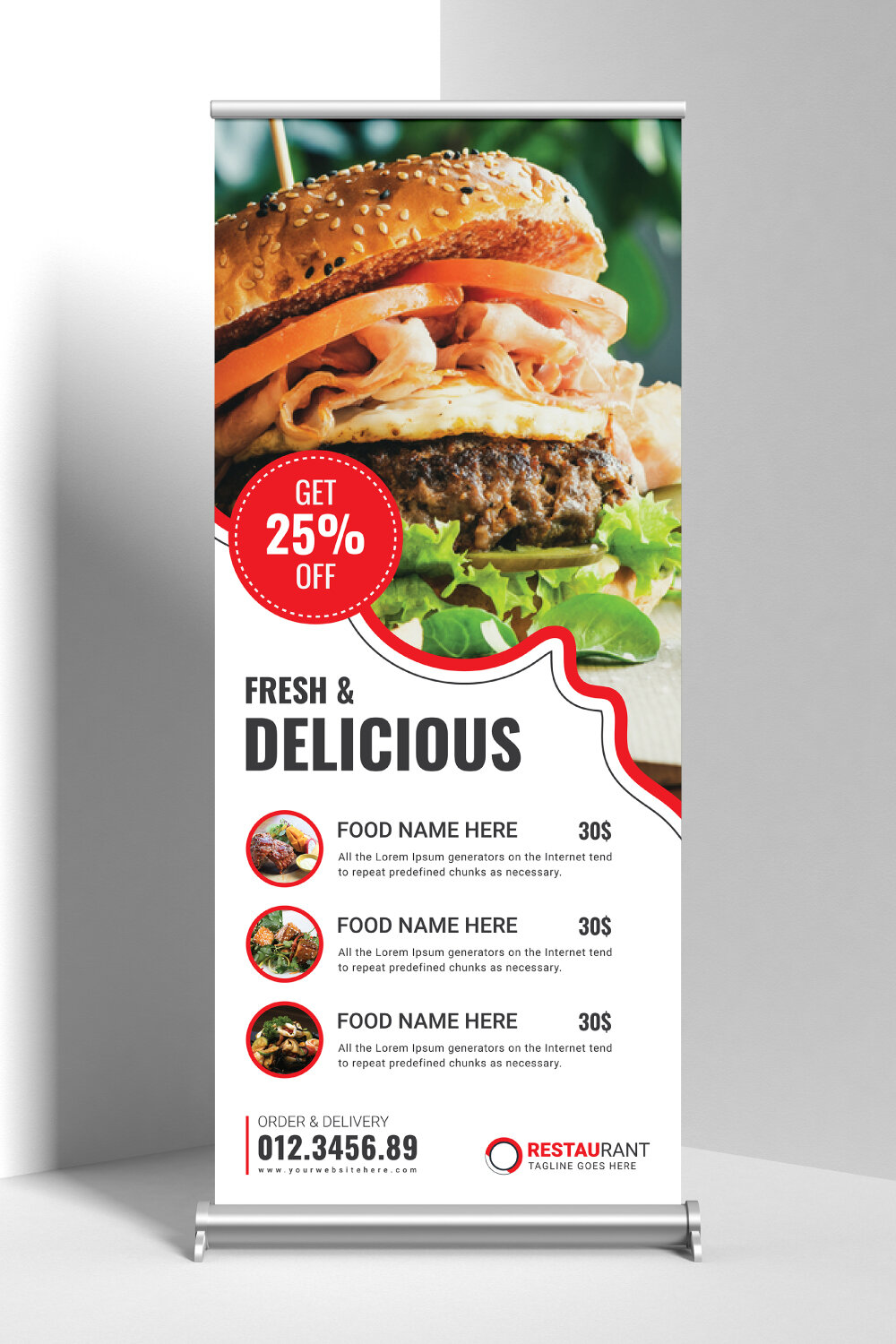 Food Delivery Service Roll-Up Banner Template