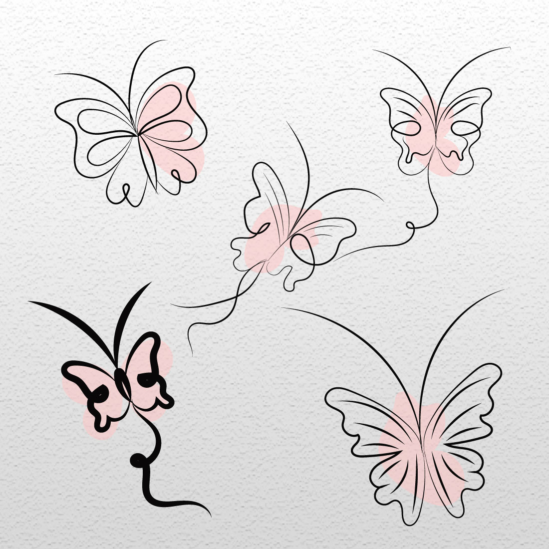 Drawing of three butterflies on a white background.