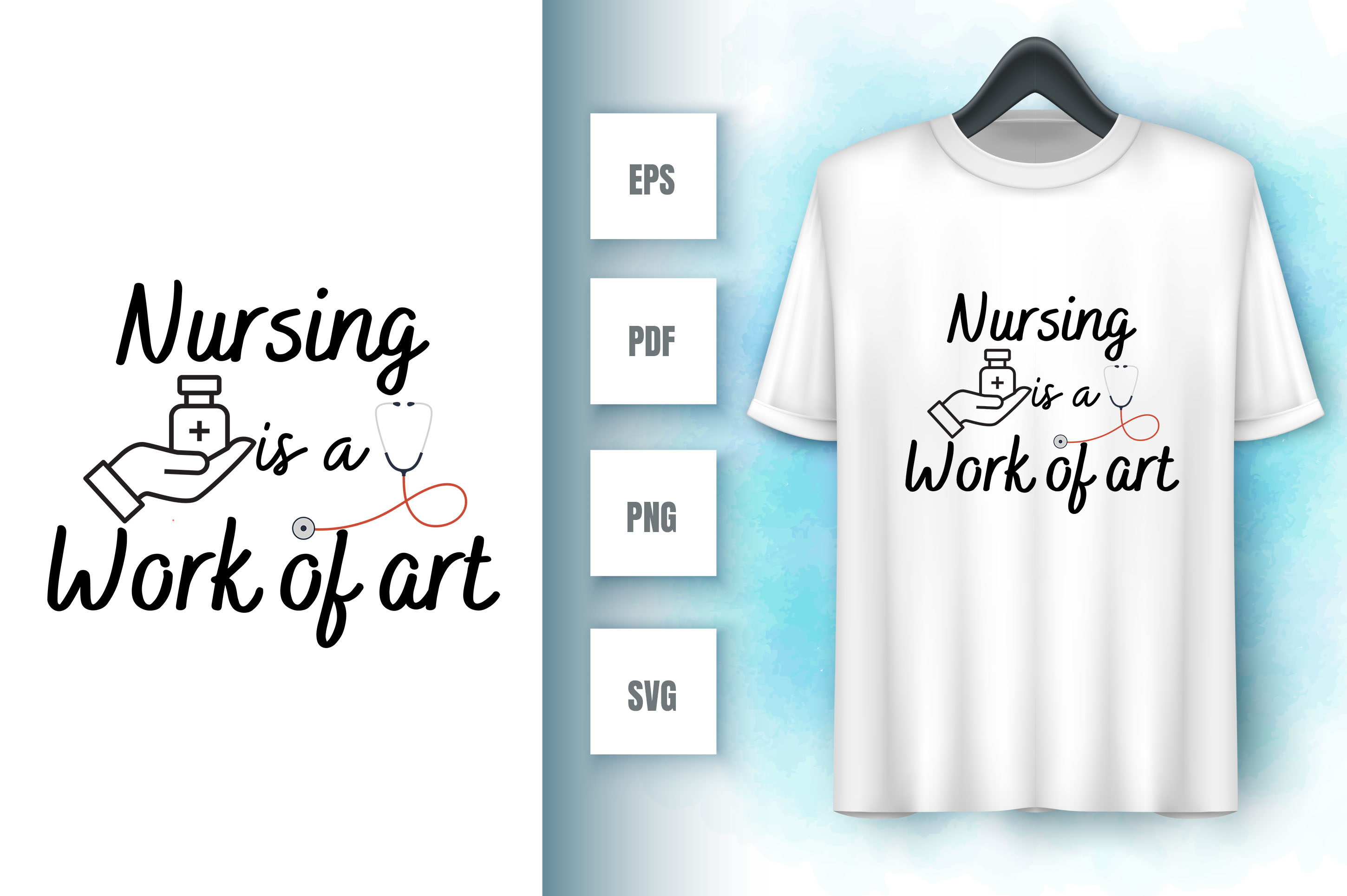 Image of a white t-shirt with an amazing inscription nursing is a work of art