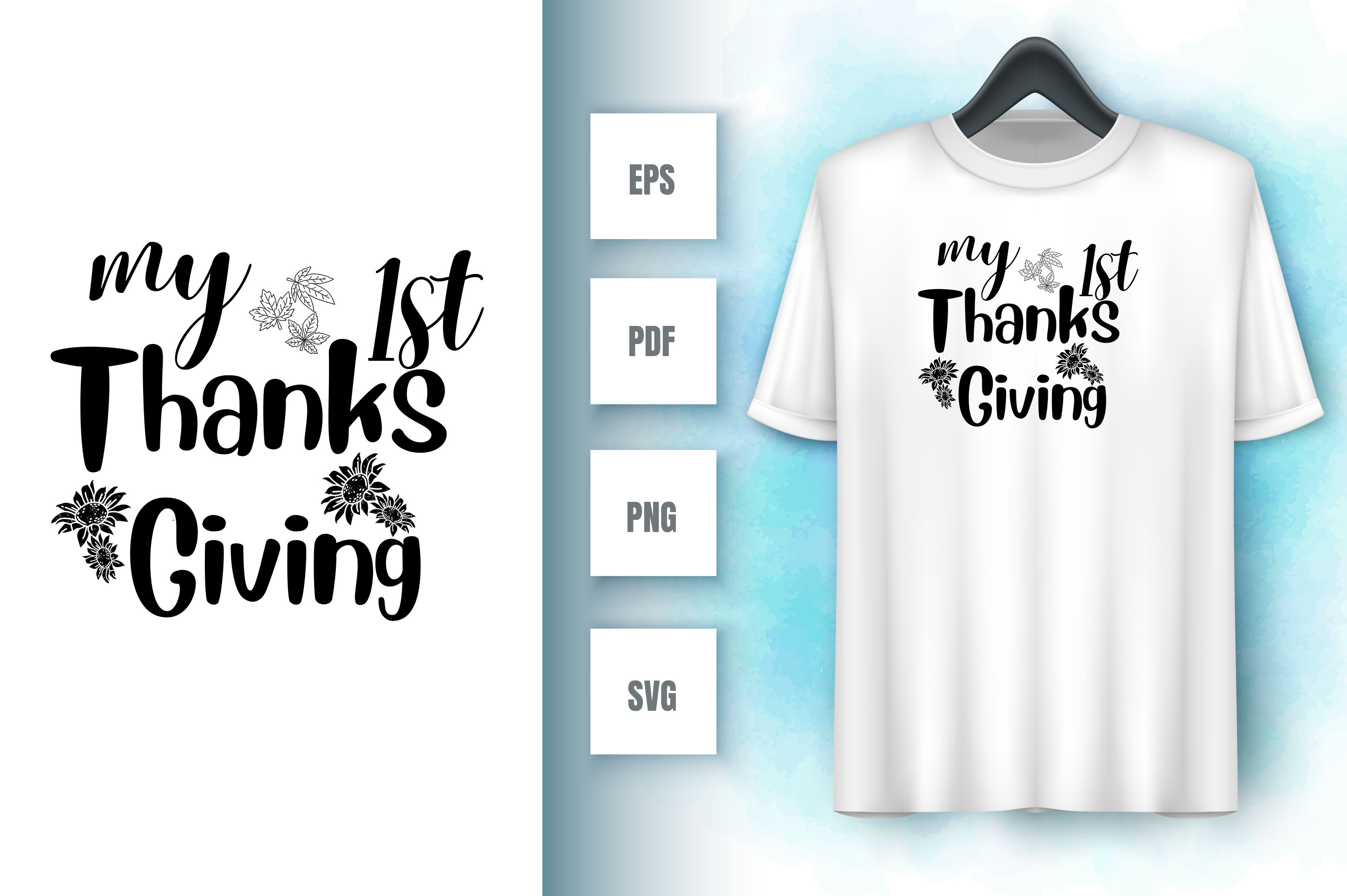 Image of a white t-shirt with an amazing slogan my 1st thanksgiving