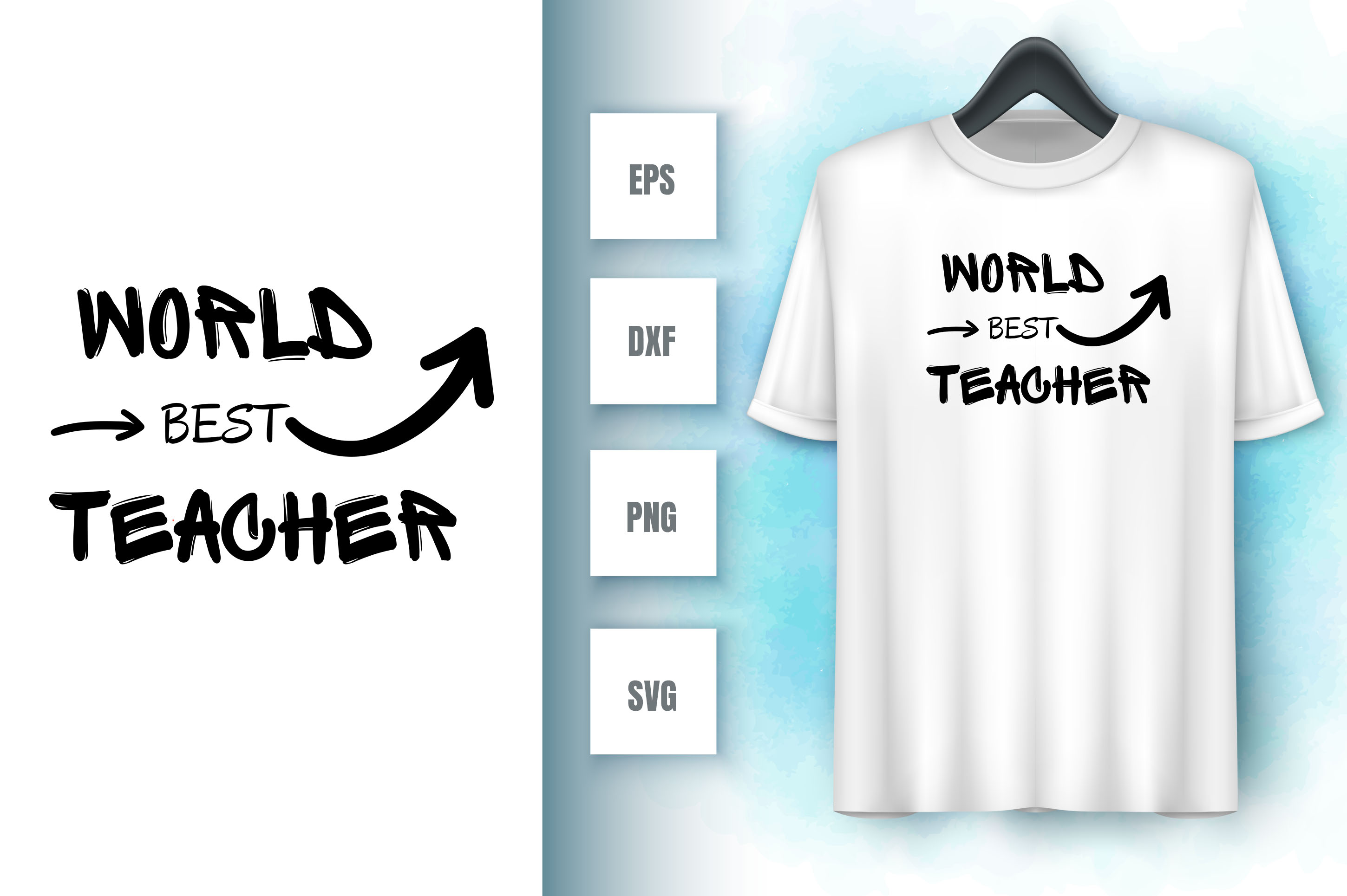 Image of a white t-shirt with an amazing inscription world best teacher
