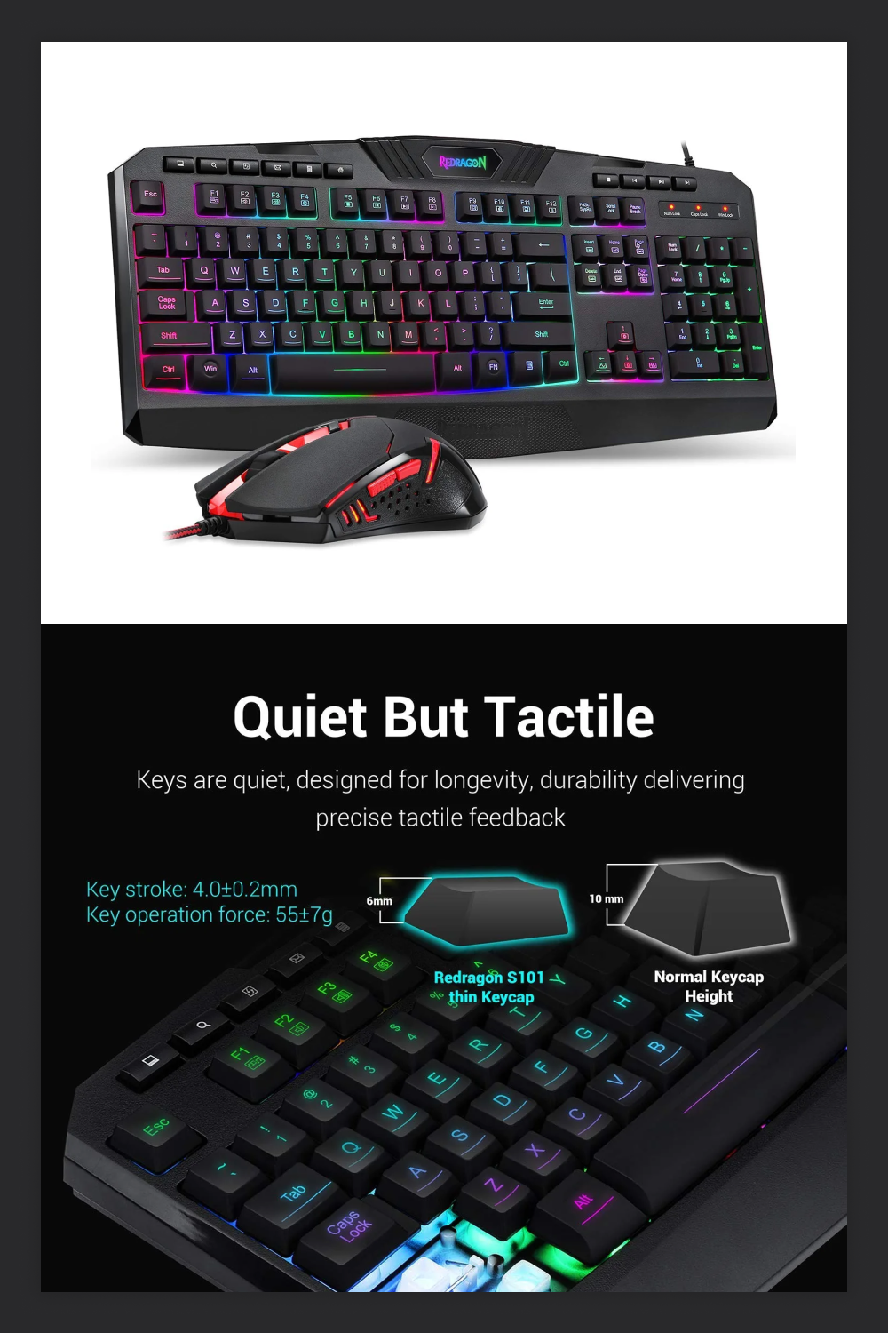 Redragon S101 Wired Gaming Keyboard and Mouse Combo RGB Backlit Gaming Keyboard with Multimedia Keys.