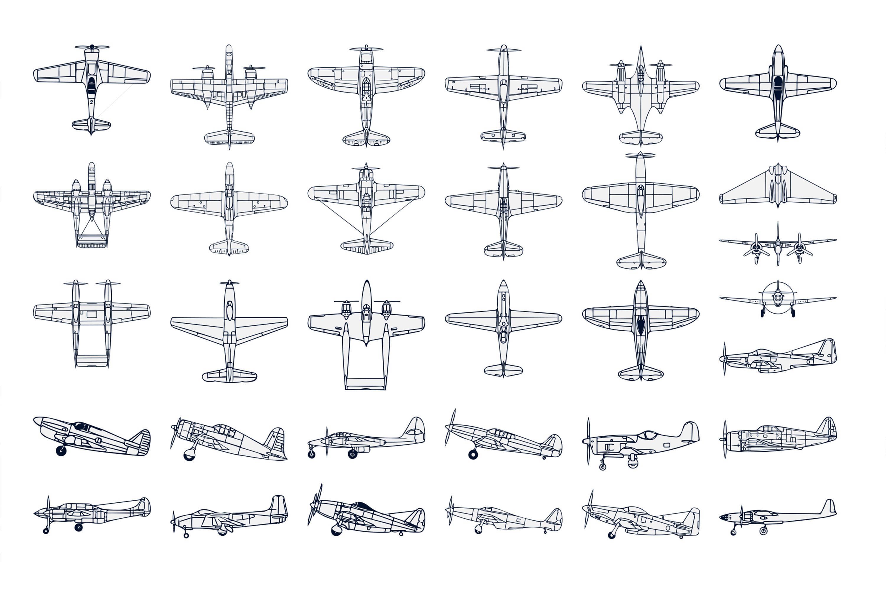 Diverse of types USA military fighter airplanes.