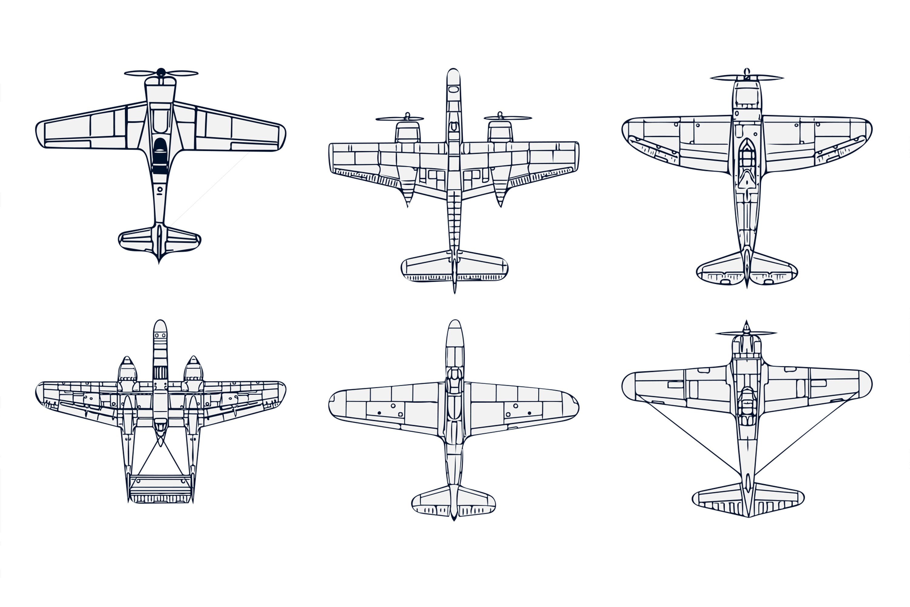 Outline military airplanes collection.