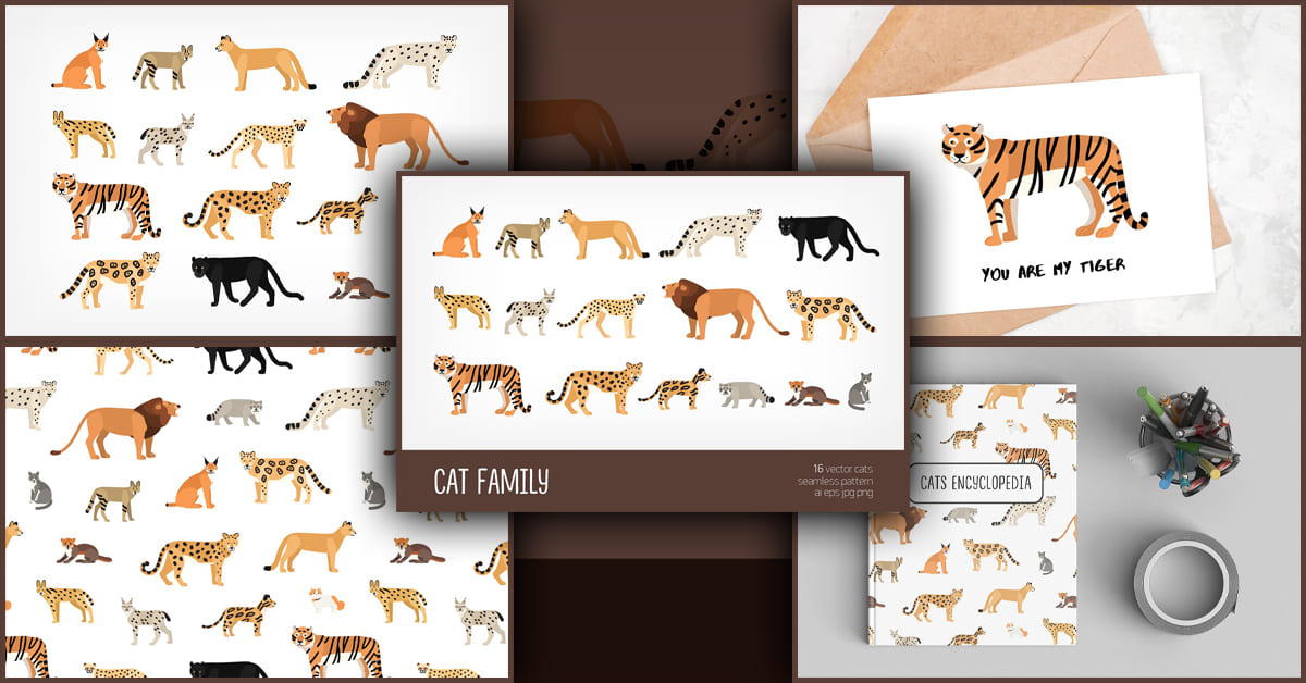 Felidae (Cats) Set And Seamless - Facebook.