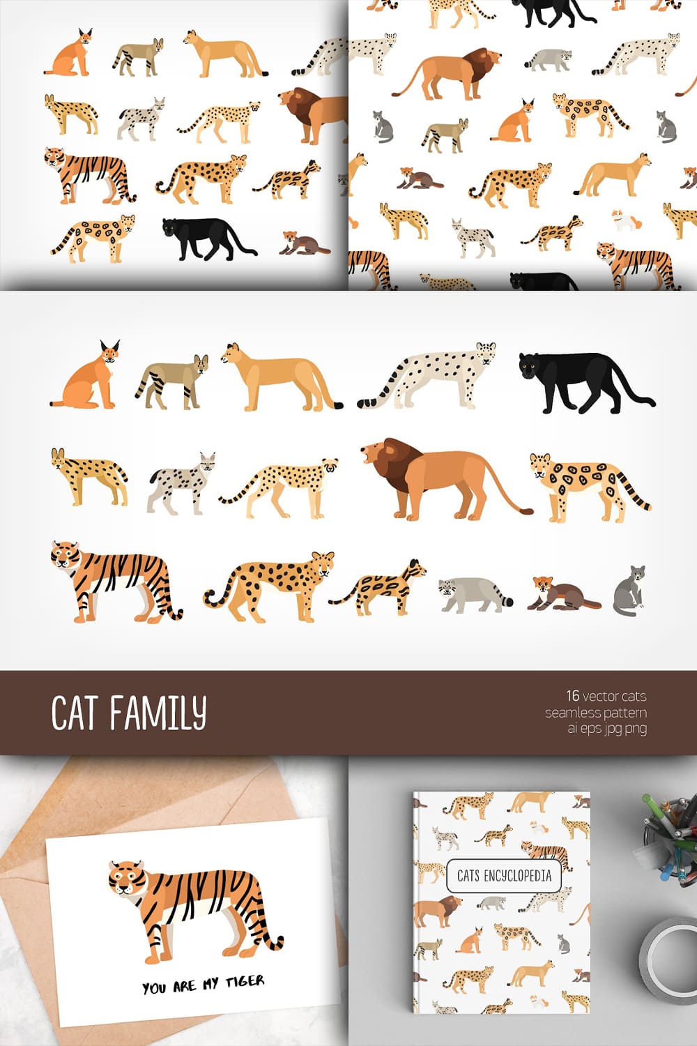 Felidae (Cats) Set And Seamless - Pinterest.
