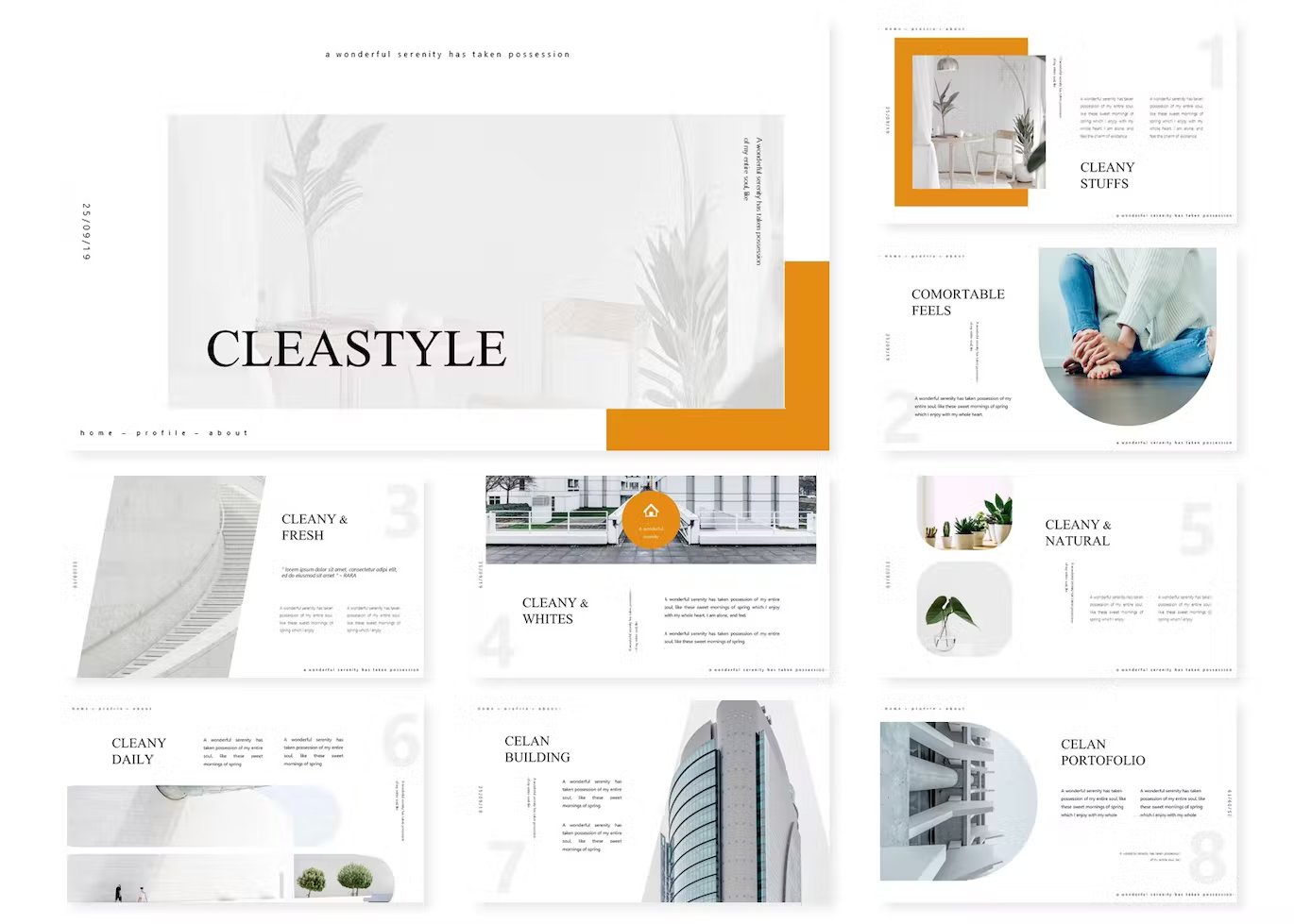 9 white, gray and orange different templates of cleastyle.