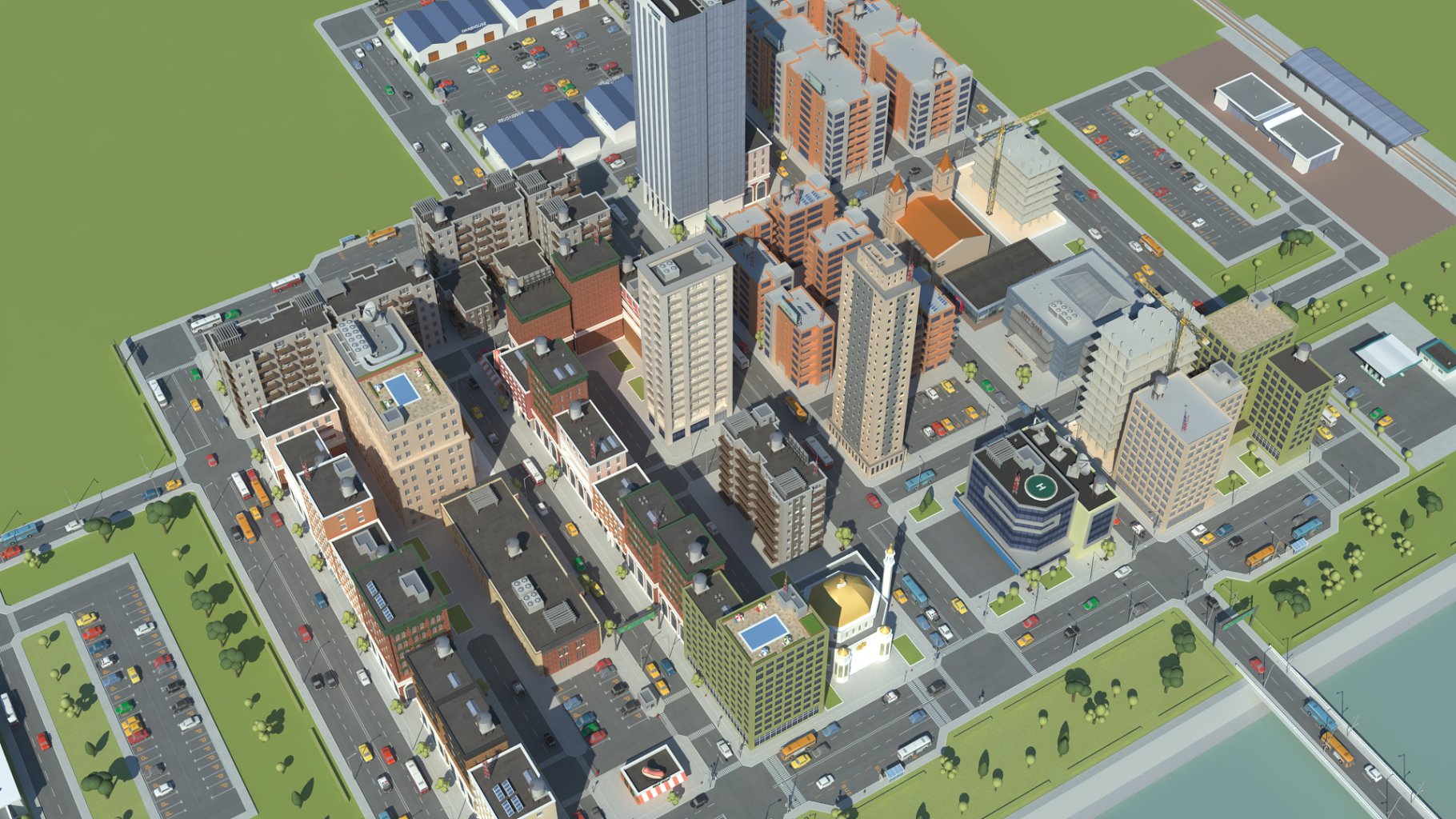 Rendering of a wonderful low-poly 3d model of the city