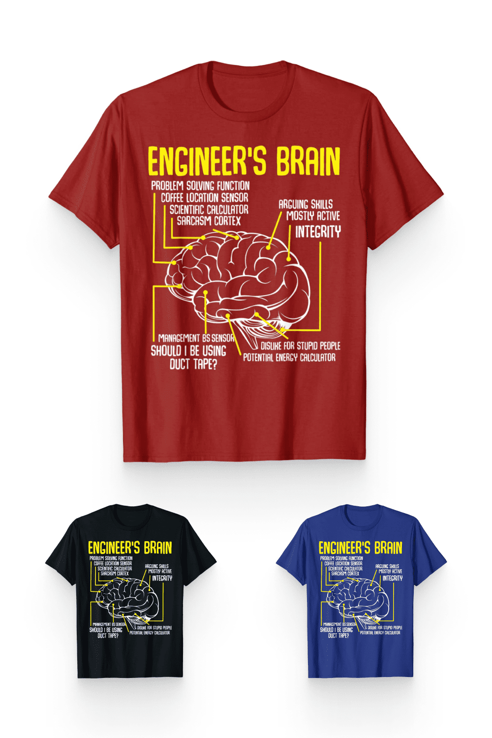 Collage with Engineer's Brain T-Shirts.