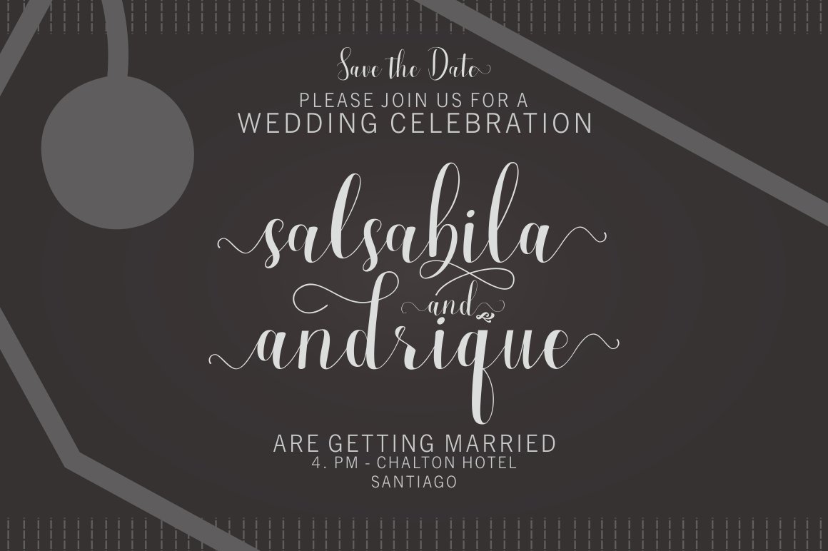 White lettering "Salsabila and Andrique" on a dark gray background.