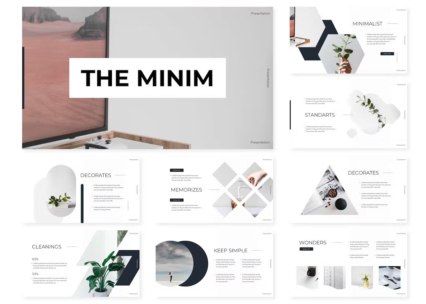 9 black and white different templates of the minim.