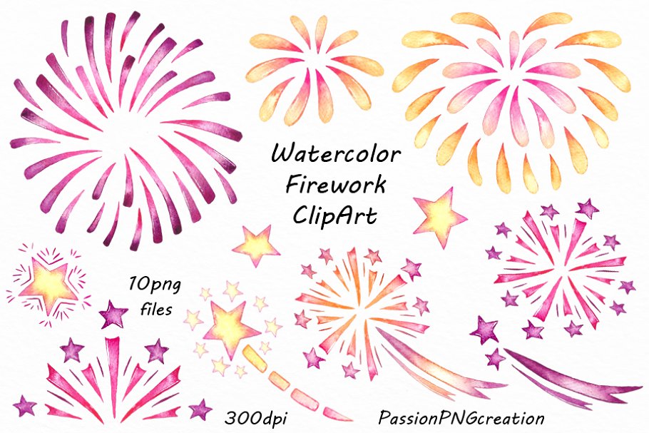 Cover image of Watercolor Firework Clipart.