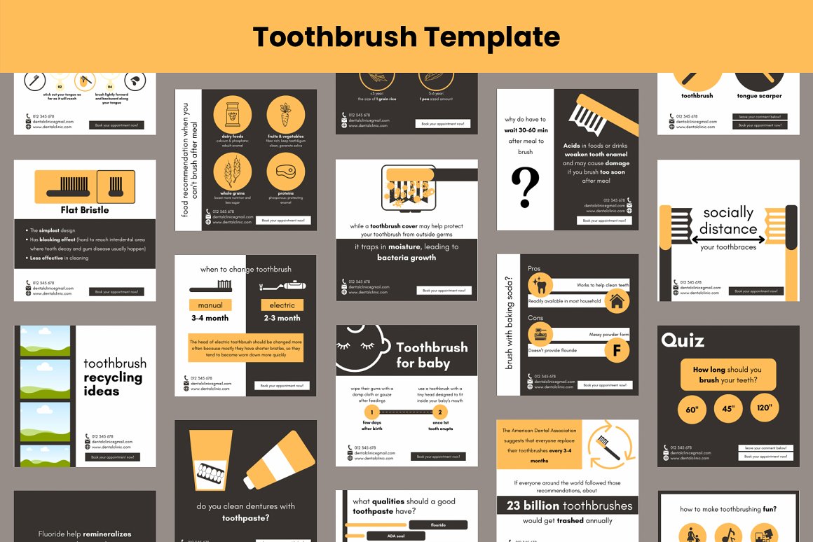 Toothbrush template set on a gray background.