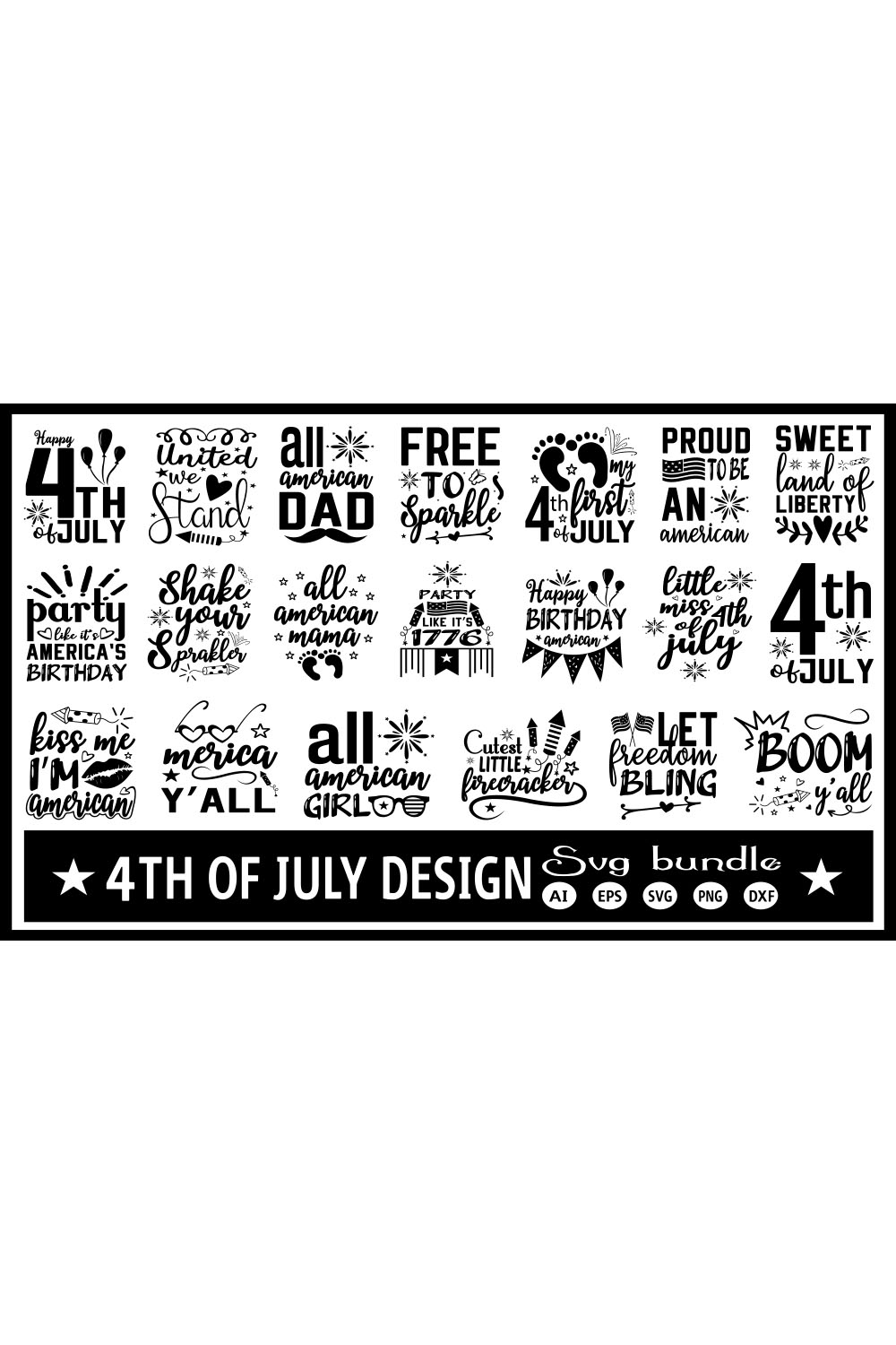 Fourth of July Design SVG Bundle pinterest image.
