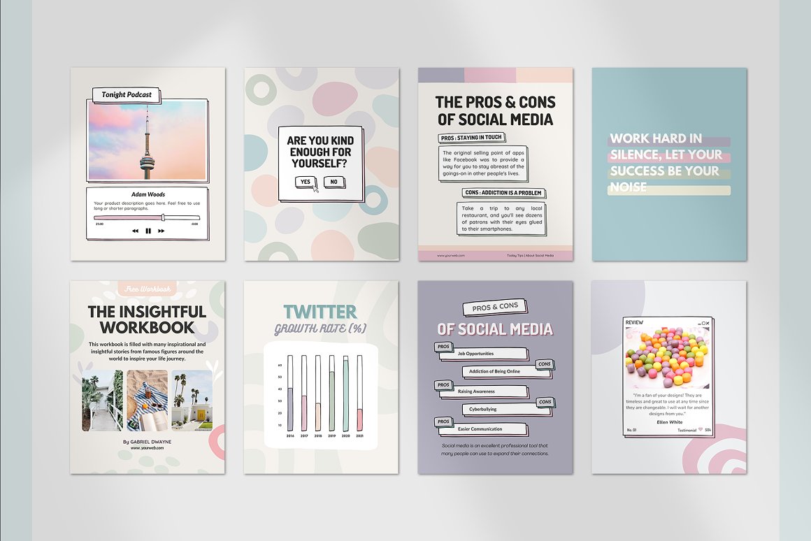 8 different Instagram growth hacks templates on a gray background.