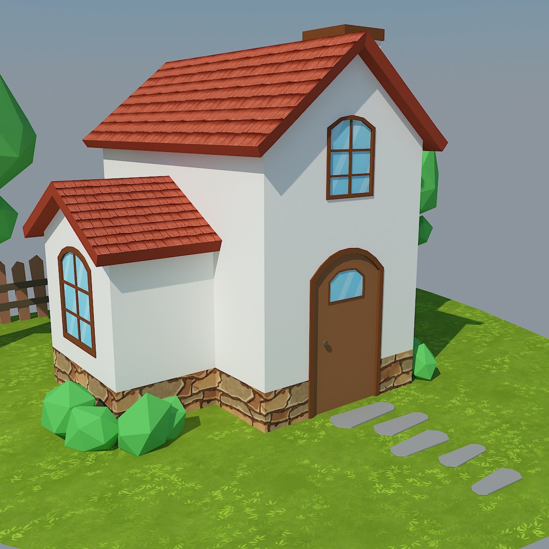 Low poly house front right mockup.