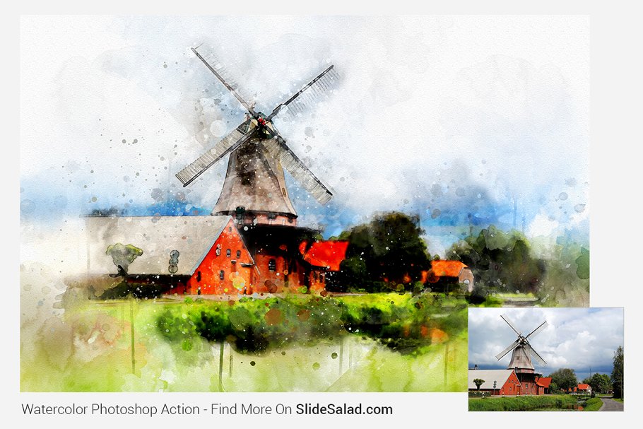 Watercolor Photoshop Action - nature painted image.