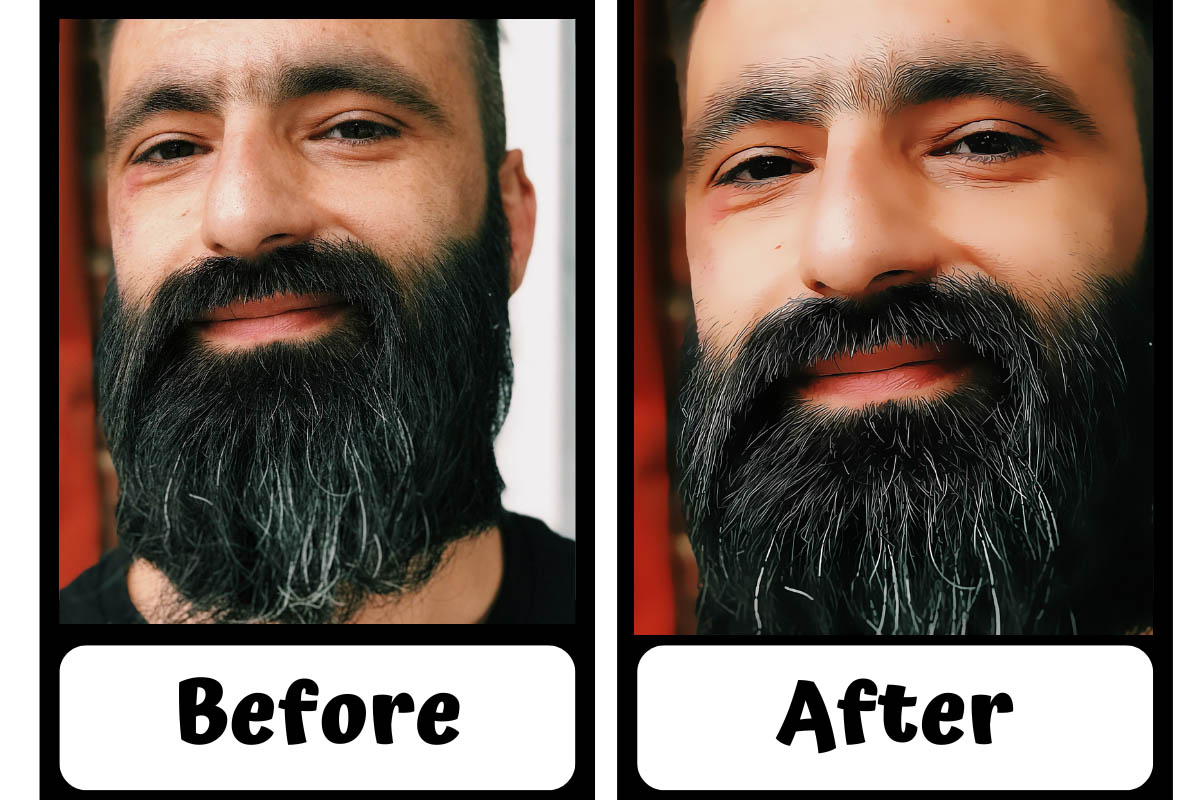 Man face before and after using of this effect.