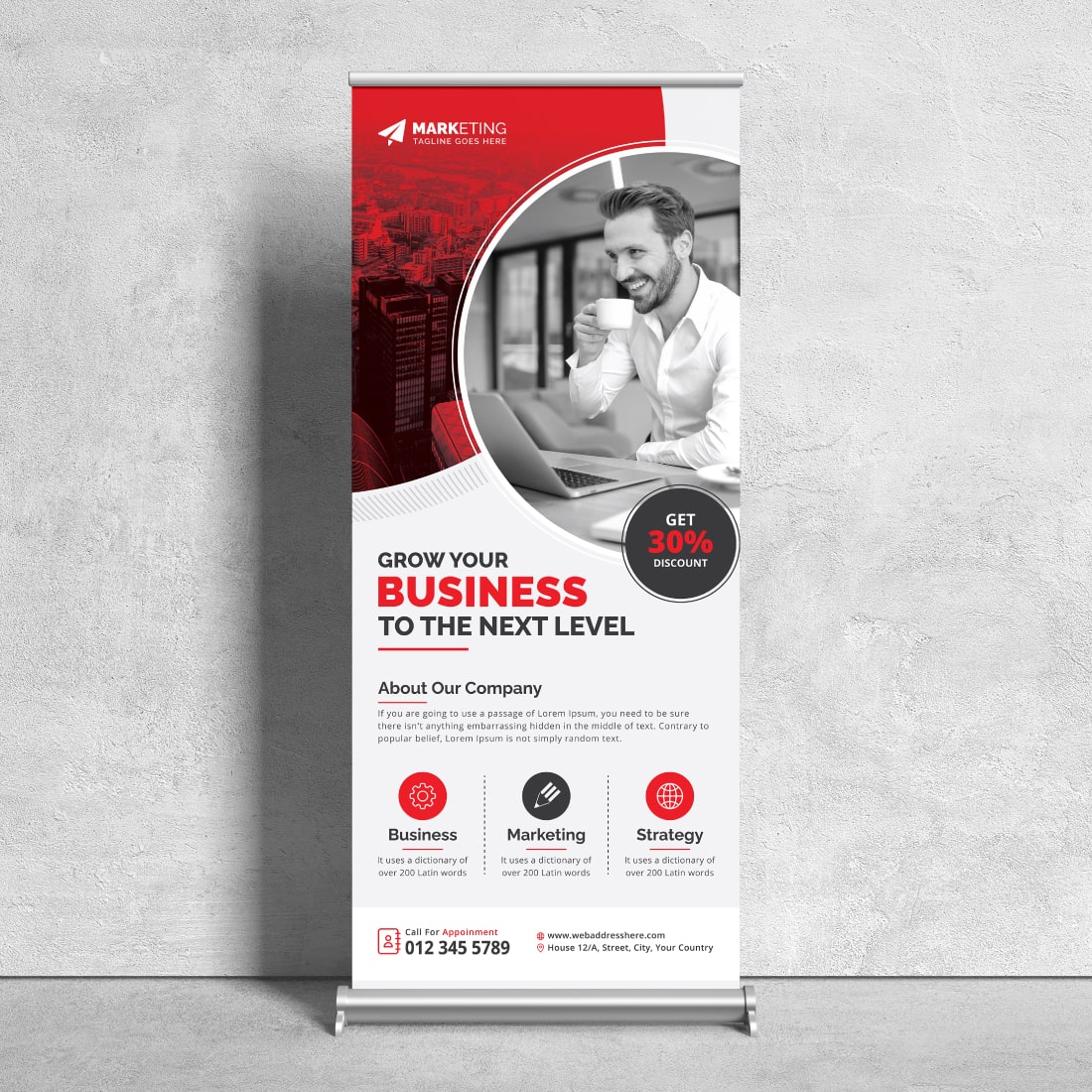 Image of corporate roll up banner in wonderful red design