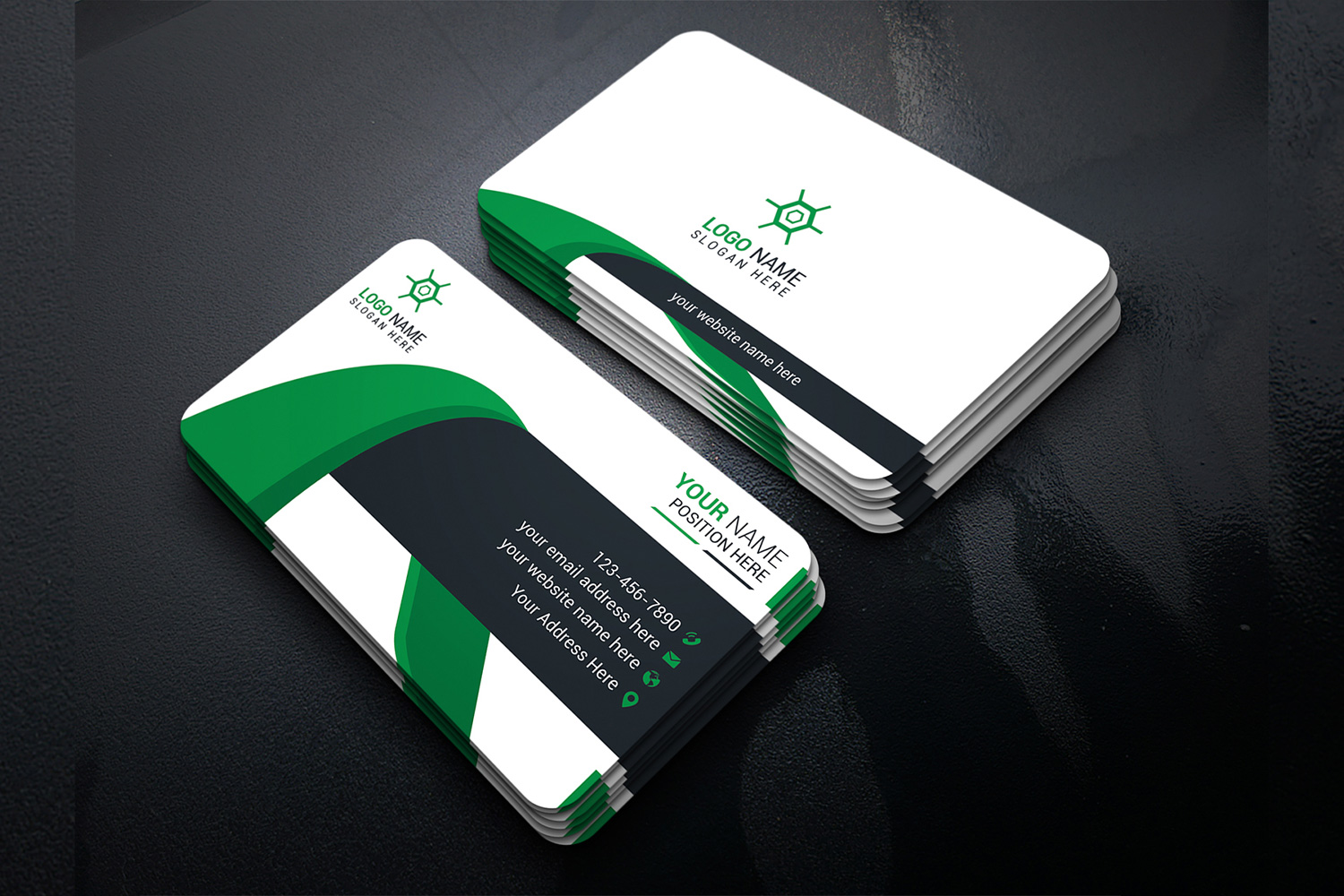 Creative Business Card Design Template Green Accent preview image.